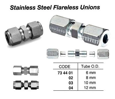 734403-UNION STAINLESS STEEL 10MM, FLARELESS