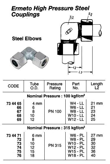 734474-FITTING ELBOW H.P.STEEL, ERMETO 12MM 315KG