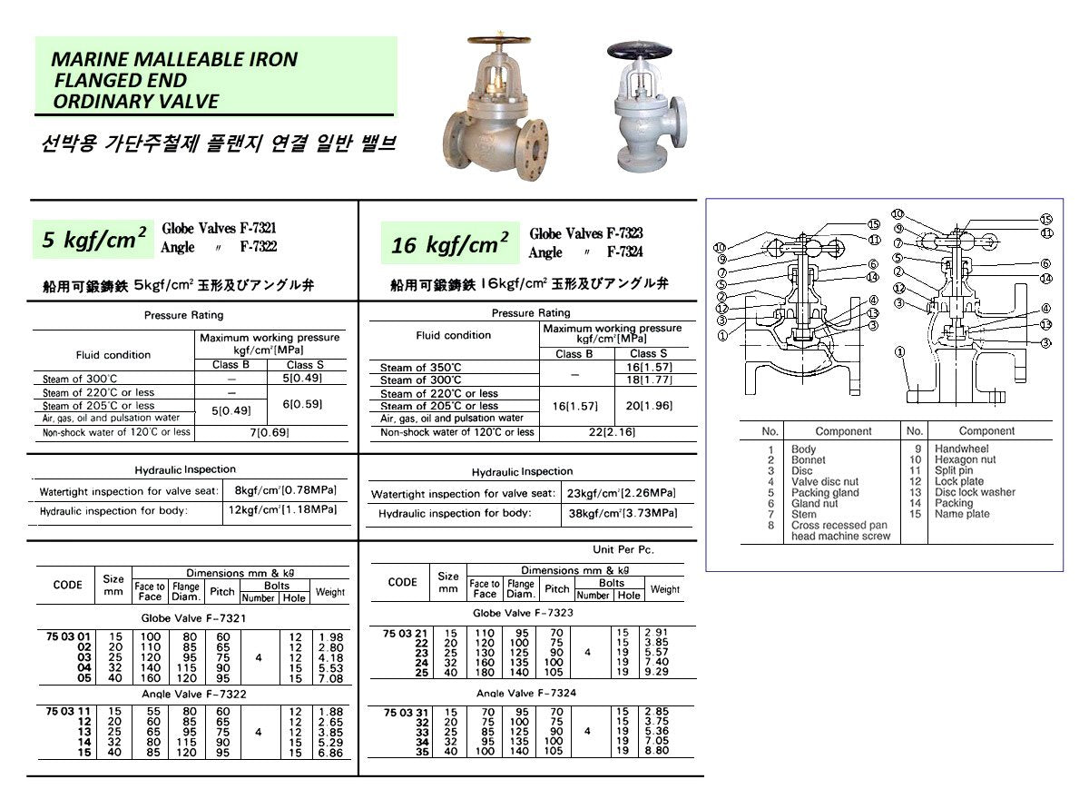 750332-ANGLE VALVE MALLEABLE-IRON, FLANGED-END EX-F7324 16KG-20MM