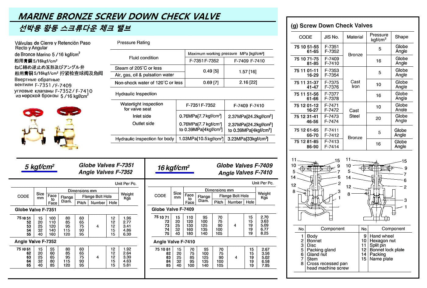 751061-ANGLE VALVE SCREW DOWN CHECK, BRONZE FLANGED F7352 5KG-15MM
