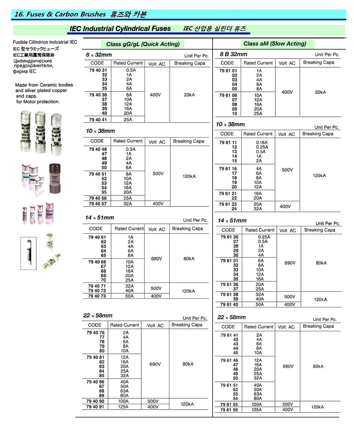 796121-FUSE IEC CYLINDRICAL AM, SLOW ACT 10X38MM AC500V 16A