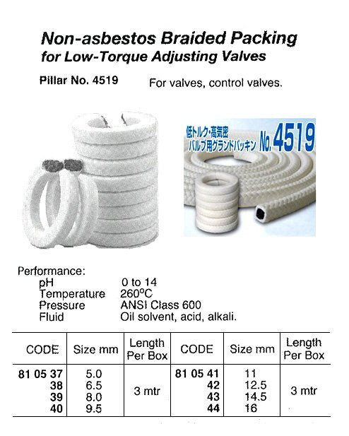 810539-PACKING NON ASBESTOS LOW TORQ, ADJUST VALVE #4519 8MMX3MTR