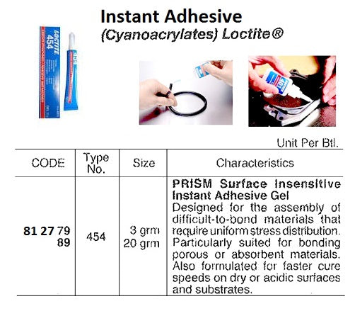 812789-GLUE CYANOACRYLATE LOCTITE 454, INSENSITIVE INSTANT GEL 20GRM