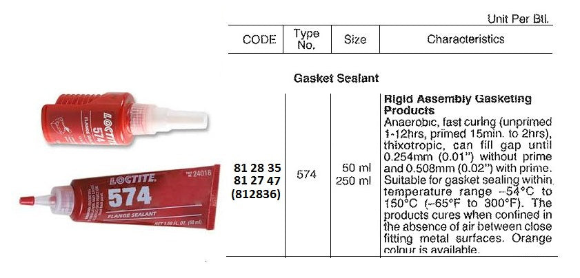 812835-GASKET SEALANT LOCTITE 574, RIGID ASSEMBLY GASKETING 50ML