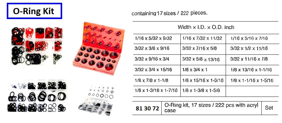 813072-O-RING KIT 17SIZES/222PCS, IN ACRYL CASE