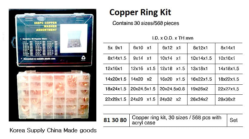 813080-COPPER RING KIT 30SIZES/568PCS, IN ACRYL CASE