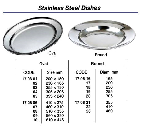 170818-DISH ROUND STAINLESS STEEL, 230MM DIAM