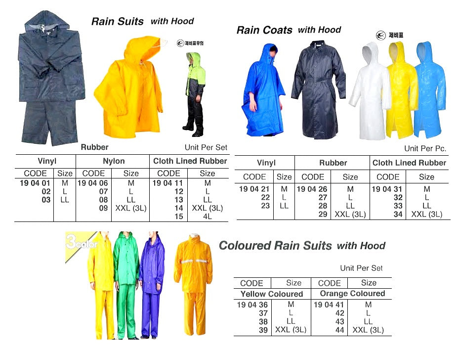 190411-RAIN SUITS WITH HOOD, CLOTH LINED RUBBER SIZE M