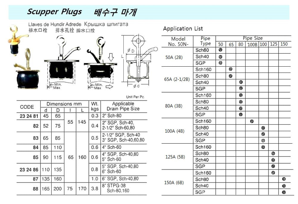 Plug String Diam 232485-SCUPPER PLUG 90MM PLUG DIAM