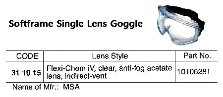 311015-GOGGLE ACETATE CHEMICALRESIST, MSA FLEXI-CHEM IV 10106281