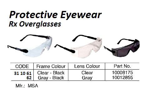 311061-EYEWEAR PROTECTIVE CLEAR MSA, F/PRESCRIPTION GLASS 10008175