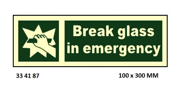 334187-SAFETY SIGN BREAK GLASS IN, EMERGENCY 100X300MM