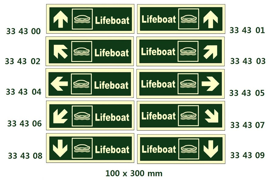 334302-DIRECTION SIGN ARROW, 45DEG UP(L)/LIFEBOAT 100X300MM