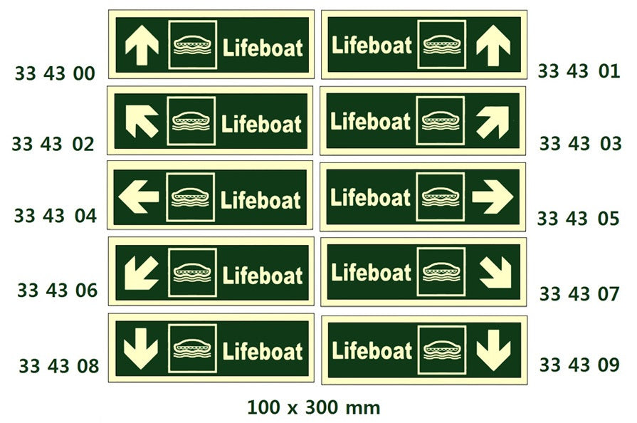 334304-DIRECTION SIGN ARROW HORIZ(L)/, LIFEBOAT 100X300MM