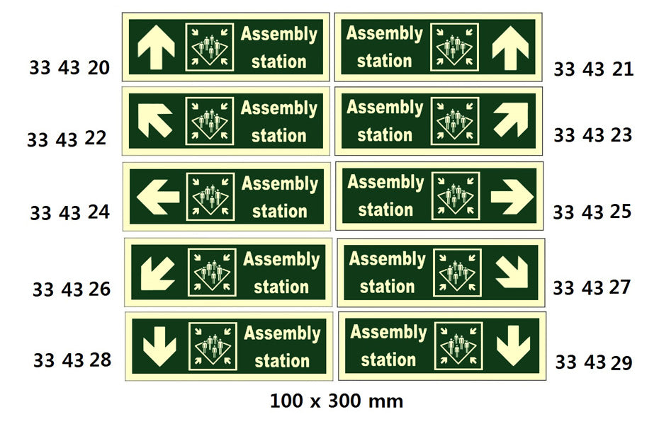 334326-DIRECTION SIGN ARROW45DEG DOWN, (L)/ASSEMBLY STATION 100X300MM
