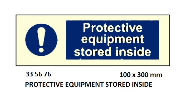 335676-Mandatory Sign 30x10cm protective equipment stored inside (PL)