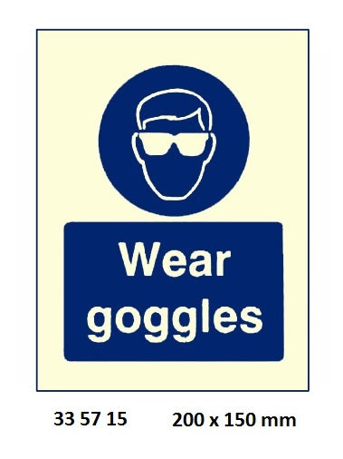 335715-SIGN WHITE VINYL SELF ADHESIVE, #5715 200X150MM WEAR GOGGLES