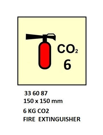 336087-FIRE EQUIPMENT SIGN 6KG CO2, FIRE EXTINGUISHER 150X150MM