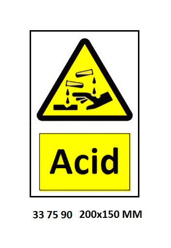 337590-SIGN WHITE VINYL SELF ADHESIVE, #7590 200X150MM DANGER ACID