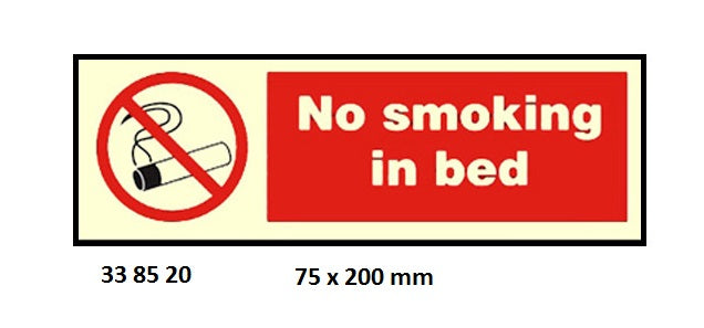 338520-SIGN WHITE VINYL NO SMOKING IN, BED 75X200MM