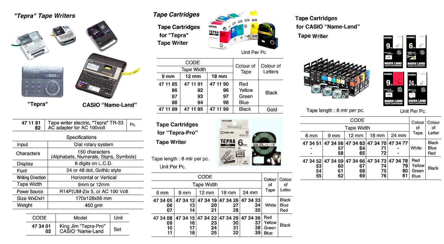 473469-TAPE FOR NAME-LAND TAPE WRITER, W:12MM BLUE WITH BLACK LETTER