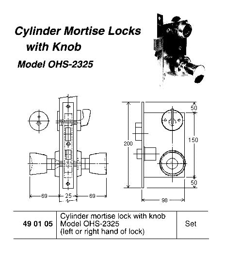 490105-CYLINDER MORTISE LOCK, WITH KNOB OHS#2325