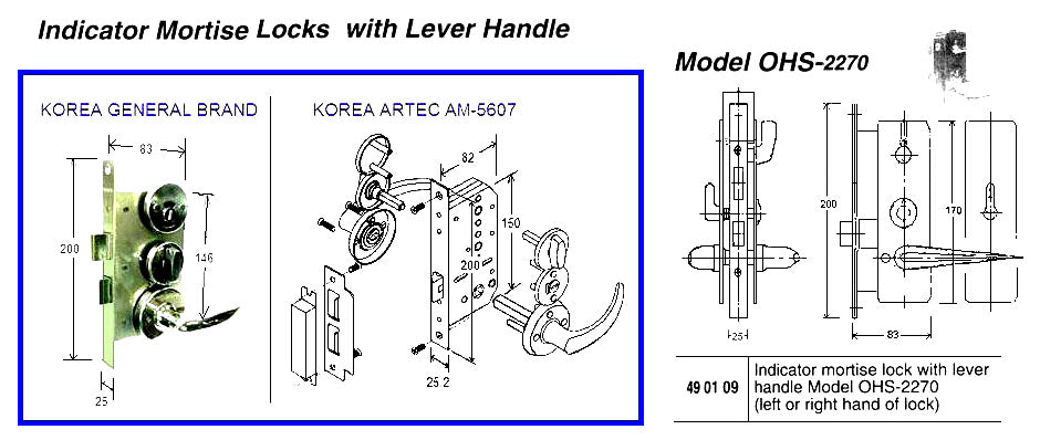 490109-INDICATOR MORTISE LOCK, WITH LEVER HANDLE OHS#2270