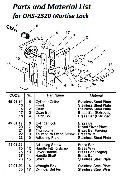 490119-PART FOR MORTISE LOCK, OHS#2320 #6 CYLINDER LOCK