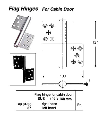 490437-FLAG HINGE FOR DOOR STAINLESS, LEFT HAND L127XW100MM