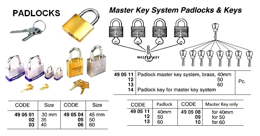 490511-PADLOCK BRASS 40MM, MASTER KEY SYSTEM