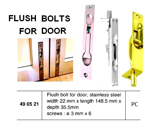 490521-FLASH BOLT FOR DOOR STAINLESS, 148.5X22MM