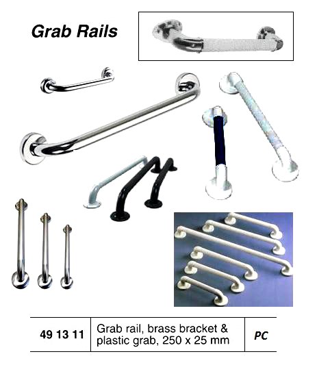 491311-GRAB RAIL BRASS BRACKET &, PLASTIC GRAB 250X25MM