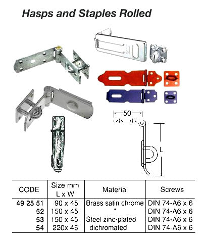 492552-HASP AND STAPLE ROLLED BRASS, 45 X 150MM SCHWEPPER 3408