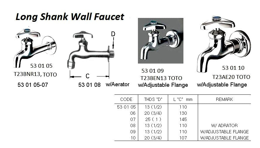 530109-FAUCET WALL LONG SHANK, W/ADJUSTABLE FLANGE 13(1/2)