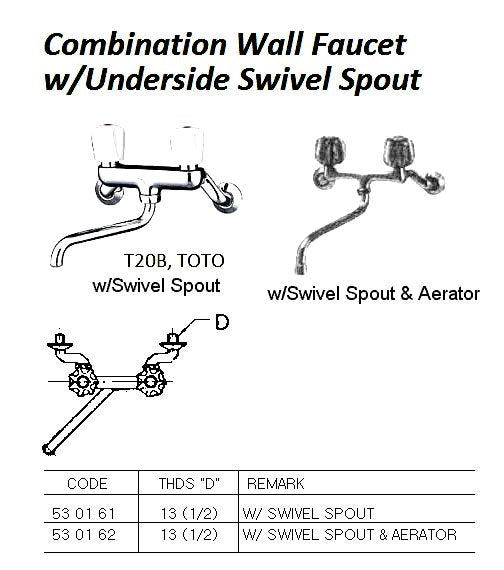 530161-FAUCET WALL COMBI W/UNDERSIDE, SWIVEL SPOUT 13(1/2)