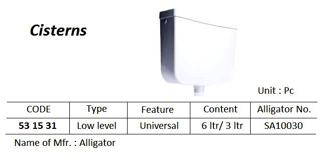 531531-CISTERN LOWLEVEL UNIVERSAL, WATERLINE 6LTR / 3LTR SA10030