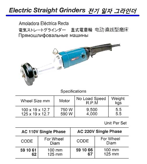 591067-GRINDER STRAIGHT OD125MM ELEC., AC220V 1-PHASE