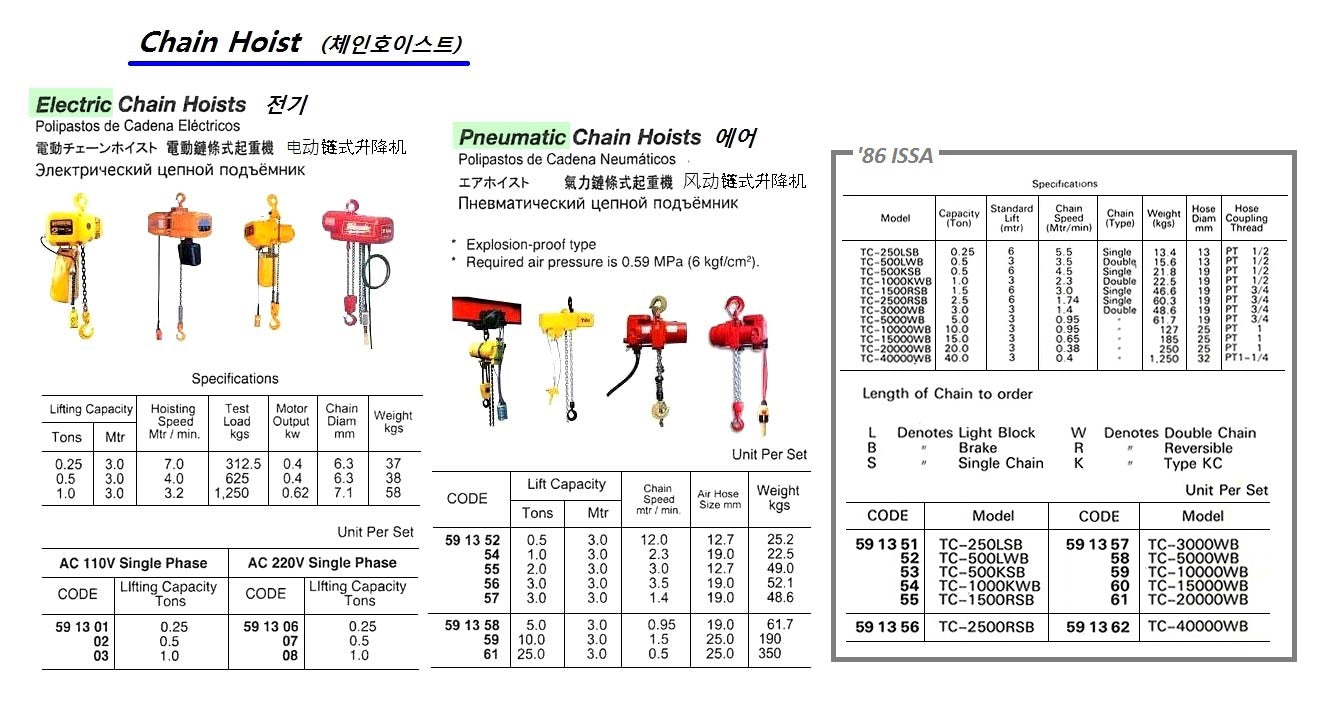 591303-HOIST CHAIN ELEC AC110V 1-PH, 1000KG MAX 3MTR