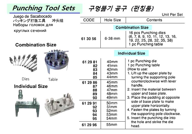 613056-PUNCHING TOOL SET DIES & TABLE, 6-38MM 16?S