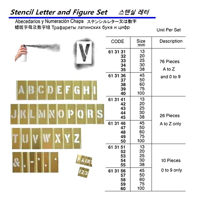 613143-STENCIL LETTER ADJUSTABLE, BRASS A-Z 25MM 26?S