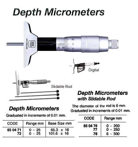 650471-MICROMETER DEPTH 0-25MM, IN 0.01MM BASE WIDTH 63.5MM