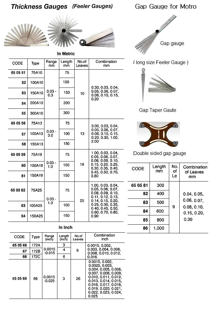 650585-GAP GAUGE FOR MOTOR 800MM, 0.04-0.3MM