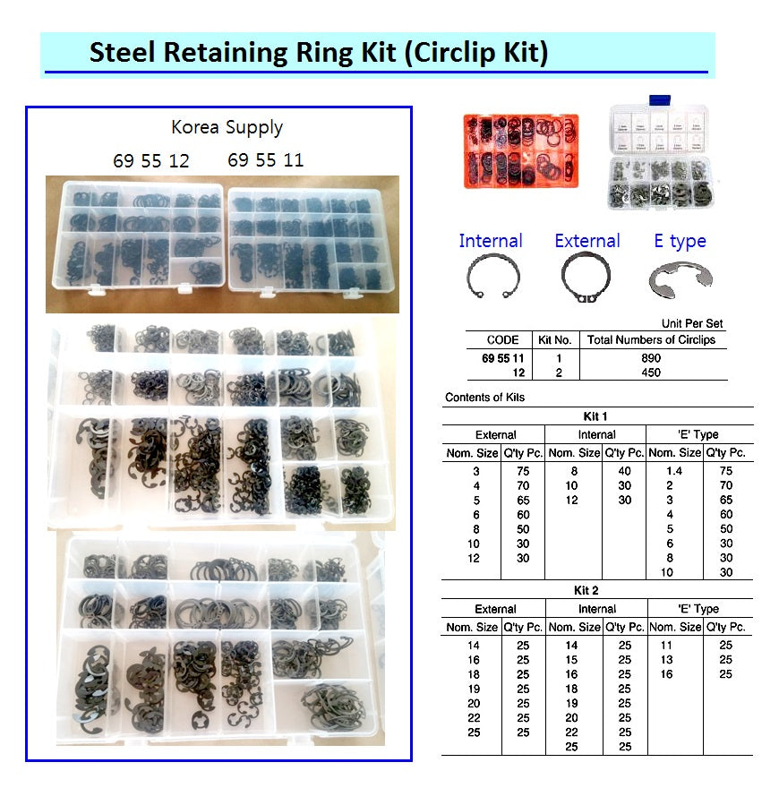 695511-CIRCLIP KIT STEEL SET NO.1, TOTAL 890?S