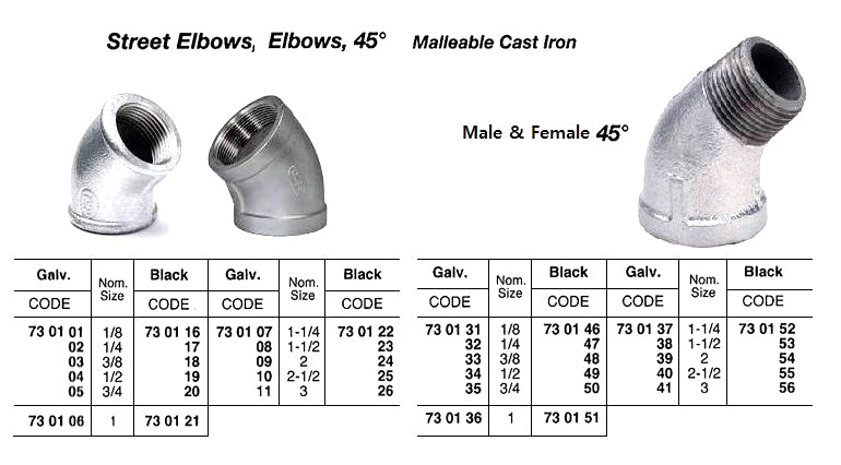 730153-ELBOW STREET MALLEABLE CAST, IRON BLACK 45DEG 1-1/2