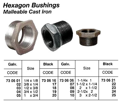 730610-BUSHING HEXAGON MALLEABLE CAST, IRON GALV 3X2-1/2