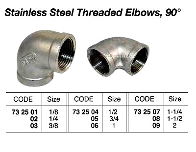 732509-ELBOW STAINLESS STEEL 90DEG, 2 THREADED