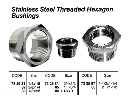 732585-BUSHING HEX STAINLESS STEEL, 1X3/4 THREADED