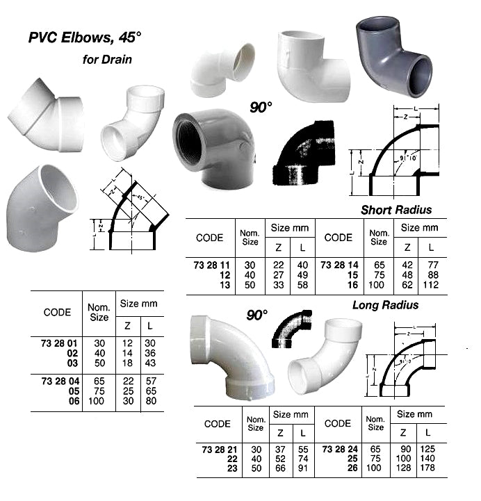 732804-ELBOW PVC 45DEG FOR DRAIN, SIZE 65
