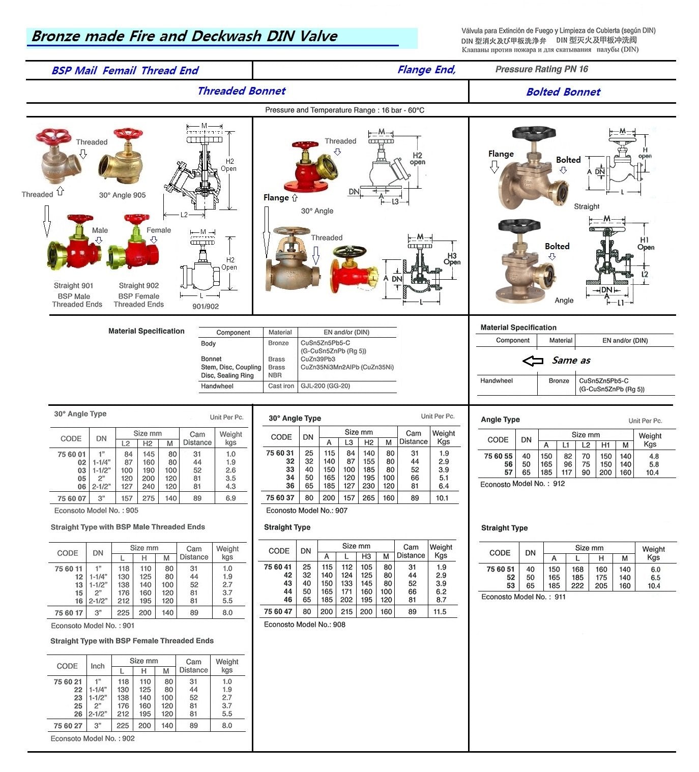 756052-FIRE/DECKWASH VALVE DIN BRONZE, FLANGE & STORZ #911 50MM