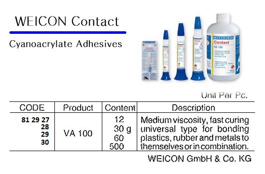 812927-ADHESIVE CONTACT CYANOACRYLATE, WEICON VA 100 20 GRM